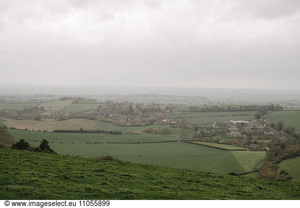 View over the landscape  fields and farmland of Devon.