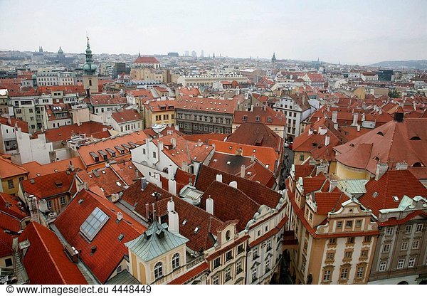 View over the Old Town rooftops  Stare Mesto  Prague  Czech Republic