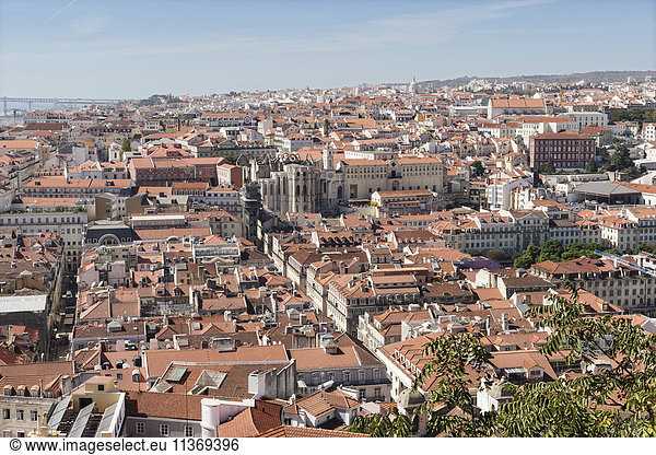 View over the roofs and Carmo Convent of Lisbon  Portugal