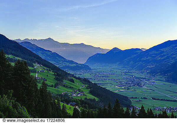 View over Ziller valley at dawn  Tyrol  Austria