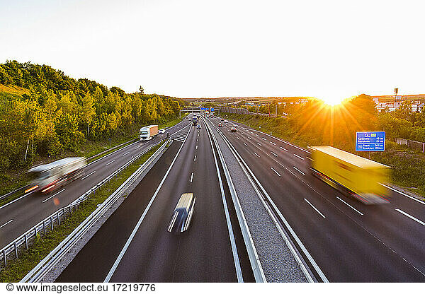 View to a motorway at sunset  Leonberg  Germany