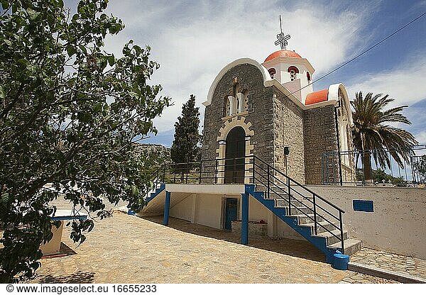 View to the Holy Church of Saint Anna  Tzermiadon village  Lasithi Region  Crete Island  Greece  Europe.