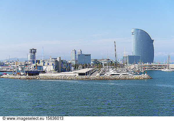 View to the port from Mediterranean Sea  Barcelona  Spain