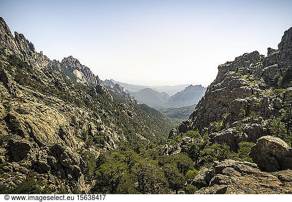 View to valley  Aiguilles de Bavella  Corse-du-Sud  Corsica  France