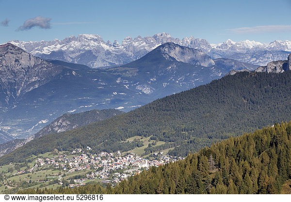 View towards Sette Comuni with Brenta and Adamello mountains  Folgaria  Trentino  Italy  Europe