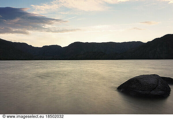 Views of the popular lake of Sanabria at sunset during the summer