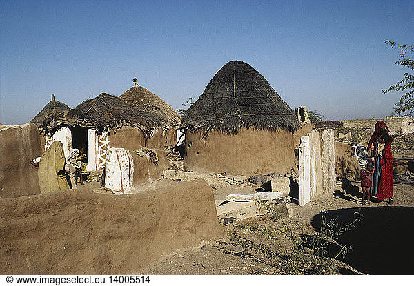 Village of Thatch Roofed Mud Houses  India