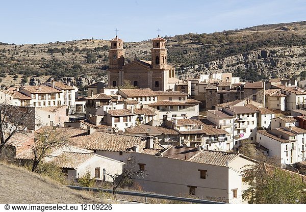 Villarluengo from above Medieval architecture Maestrazgo county. Teruel  Aragon  Spain.