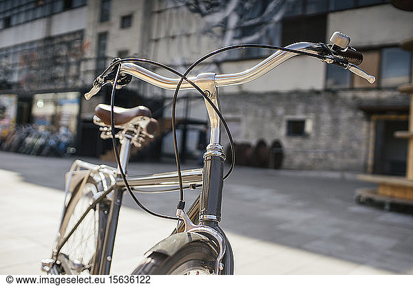 Vintage bicycle in the city  close-up
