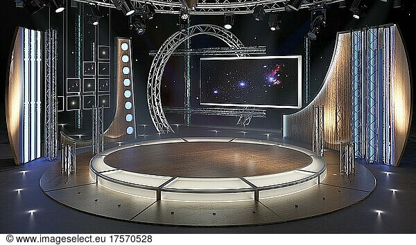 Virtual TV Studio Set. Green screen background. 3d Rendering