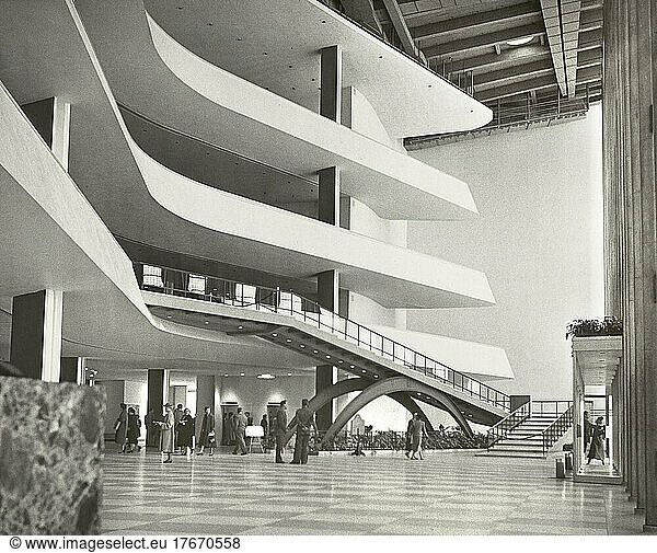Visitors Lobby  United Nations General Assembly Building  New York City  New York  USA  Angelo Rizzuto  Anthony Angel Collection  September 1957