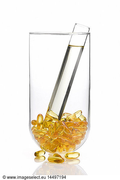 Vitamin Gel Capsules and Glass Vile