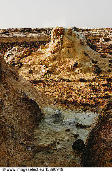 Volcanic landscape with mineral at Dallol Geothermal Area in Danakil Depression  Ethiopia  Afar