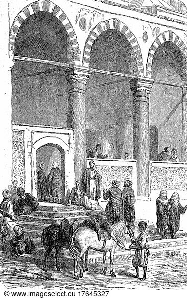 Vor einer Moschee in Konstantinopel  im Jahre 1860  digital restaurierte Reproduktion Originalvorlage aus dem 19. Jahrhundert  genaues Originaldatum nicht bekannt  Istanbul  Türkei  Asien