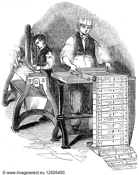Vorbereiten von Lochkarten für einen Jacquard-Webstuhl  1844. Künstler: Unbekannt