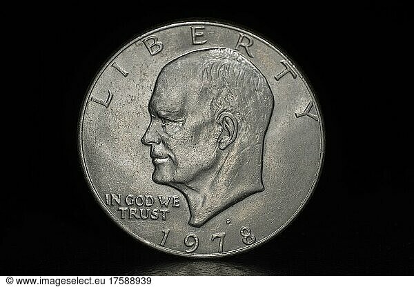 Vorderseite einer amerikanischen Dollarmünze  Porträt des US-Präsidenten Dwight D. Eisenhower  dem Schriftzug Liberty  In God we trust und dem Ausgabejahr 1978