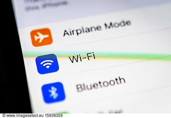 W-Lan and Wi-Fi settings on an iPhone  iOS  smartphone  display  close-up  detail