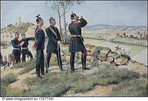 Württemberg  Württemberg's Army  Officers Watching the Enemy's Deployment  Uhlan Regiment No. 19  Germany  ca 1900  Historic  digitally restored reproduction from a 19th century original  exact date unknown  Europe