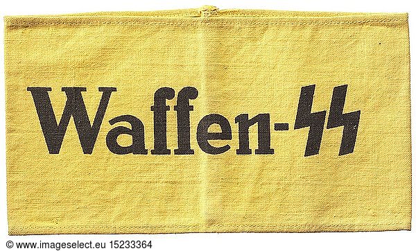 WAFFEN-SS  Armbinde 'Waffen-SS' Gelbe Armbinde mit schwarz aufgedruckter lateinischer Schrift.