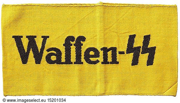 WAFFEN-SS  Armbinde 'Waffen-SS' Gelbe Armbinde mit schwarz gewebter lateinischer Schrift.