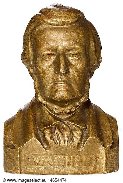 Wagner  Richard  22.5.1813 - 13.2.1883  deut. Musiker (Komponist)  Portrait  GipsbÃ¼ste  mit Bronze-Farbe bemalt  auf der Unterseite handschriftlich datiert  Deutschland  1927