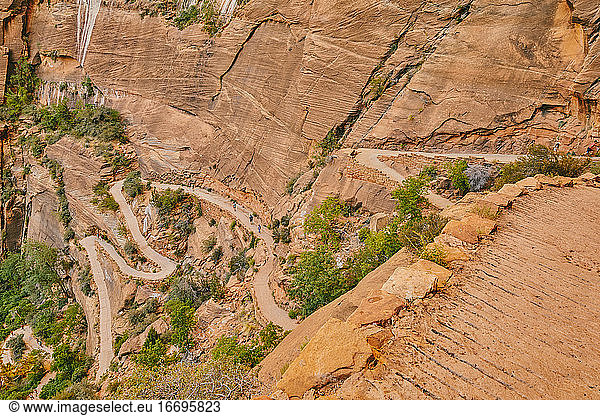 Walking path in Zion National Park from Angel's Landing during summer.