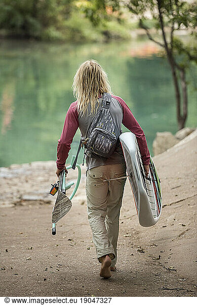 Walking to the River with a SUP and FLy Rod