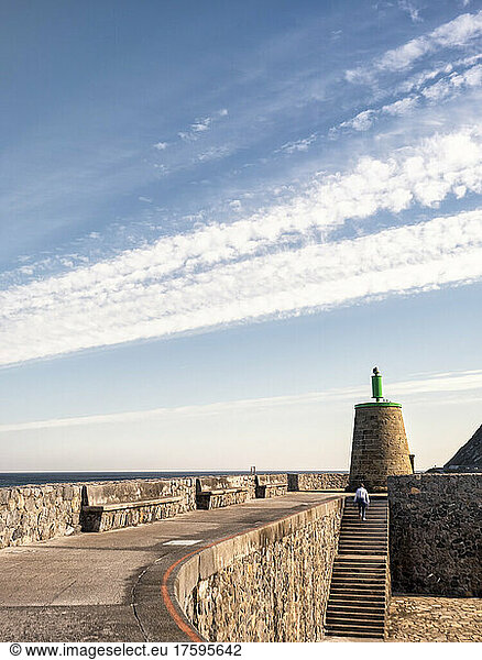 Walkway leading towards seating area  Basque Coast Geopark  Basque Country  Spain