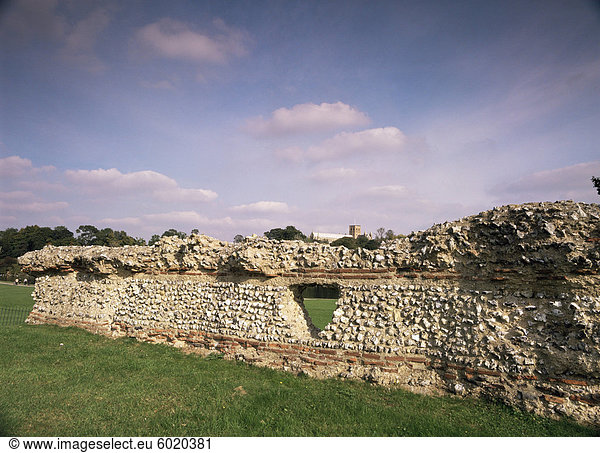 Wand  Reste von Roman Stadt Verulamium  St. Albans  Hertfordshire  England  Vereinigtes Königreich  Europa