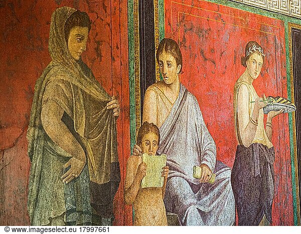 Wandgemälde  Fresko  Villa dei Misteri (Mysterienvilla)  Ausgrabung der römischen Stadt Pompeji  Neapel  Kampanien  Italien  Europa