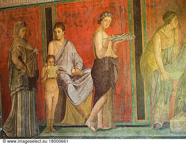 Wandgemälde  Fresko  Villa dei Misteri (Mysterienvilla)  Ausgrabung der römischen Stadt Pompeji  Neapel  Kampanien  Italien  Europa