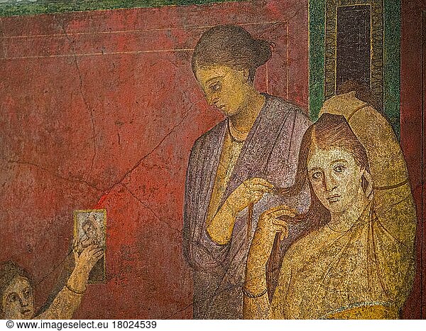 Wandgemälde  Fresko  Villa dei Misteri (Mysterienvilla)  Ausgrabung der römischen Stadt Pompeji  Neapel  Kampanien  Italien  Europa