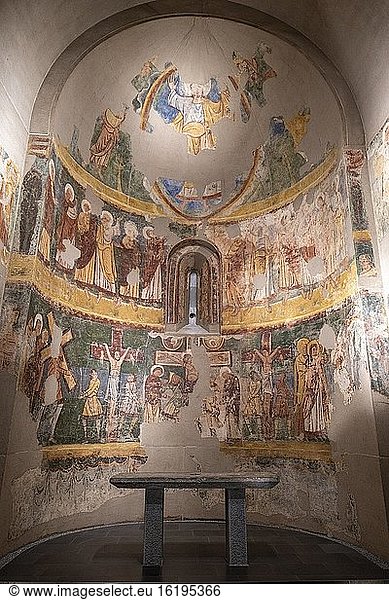 Wandgemälde von Ruesta  12. Jahrhundert  Fresko  das auf Leinwand übertragen wurde  aus der Kirche San Juan Bautista in Ruesta  Diözesanmuseum von Jaca  Huesca  Spanien.
