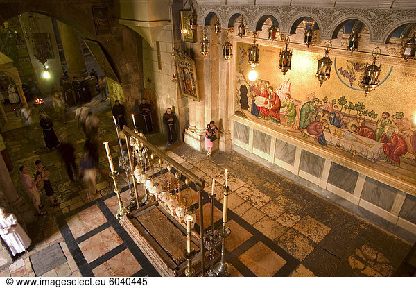Wandmalerei von Jesu Christi Tod  Kirche des heiligen Sepulchre  alte Walled Stadt  Jerusalem  Israel  Nahost