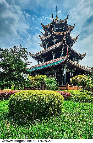 Wangjiang-Pavillon (Wangjiang-Turm) im Wangjianglou-Park. Chengdu  Sichuan  China  Asien