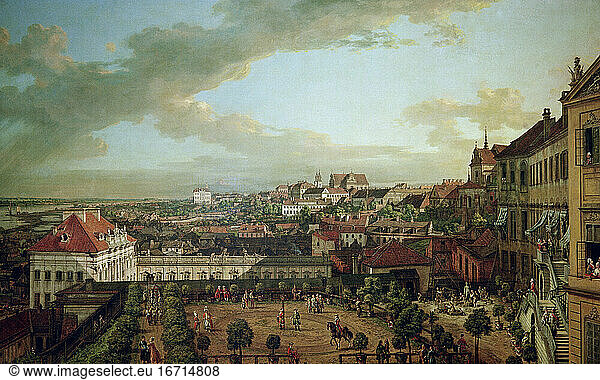 Warsaw (Poland). “View of Warsaw from the terrace of the Royal Palace . Painting  1773  by Bernardo Bellotto 
called Canaletto (1720–1780).
Oil on canvas  166 × 269cm. Inv. Nr. MP 228
Warsaw  Muzeum Narodowe.
