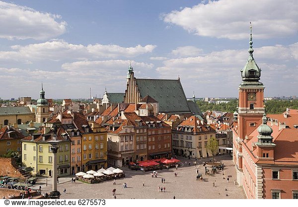 Warschau Hauptstadt Europa Palast Schloß Schlösser über Quadrat Quadrate quadratisch quadratisches quadratischer Monarchie Ansicht Erhöhte Ansicht Aufsicht heben UNESCO-Welterbe Polen