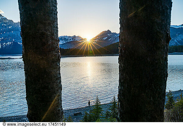 Watching Sunset In Mountainous Lake