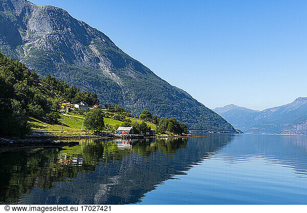 Water reflecting in Eidfjord  Vestland  Norway  Scandinavia  Europe