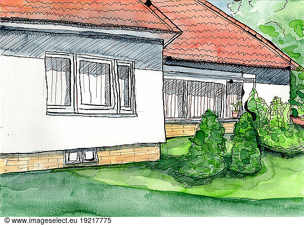 Watercolor painting of single family house