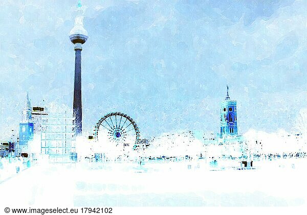 Watercolor style drawign Berlin city
