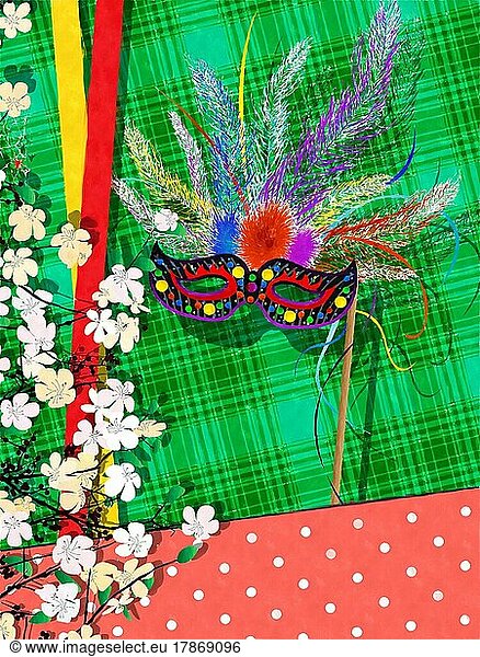 Watercolor style drawing Mardi Gras card