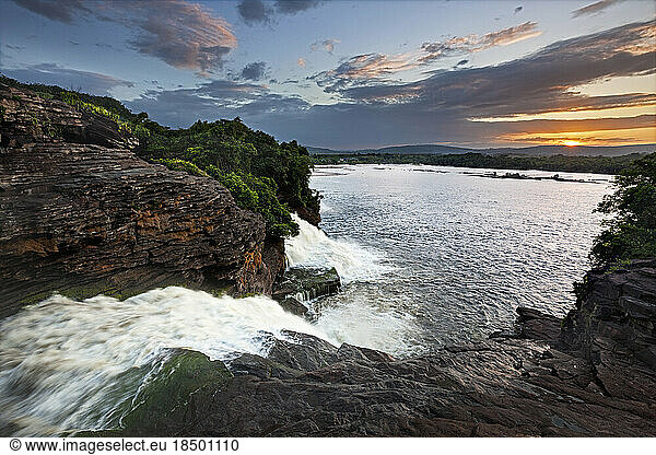 Waterfall during sunset  Canaima National Park  Bolivar State  Venezuela