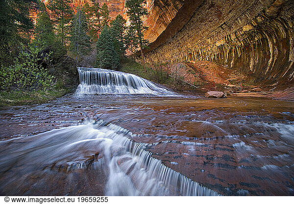Waterfall in sandstone canyon  Zion National Park  Utah.
