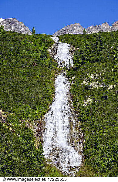 Waterfall Unterschrammachbach  Zillertal Alps  Ziller valley  Tyrol  Austria