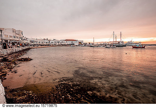 Waterfront promenade of Mykonos city  Greece