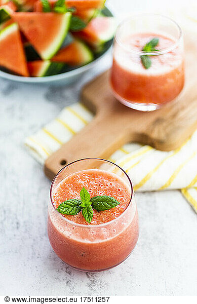 Watermelon smoothie in glass