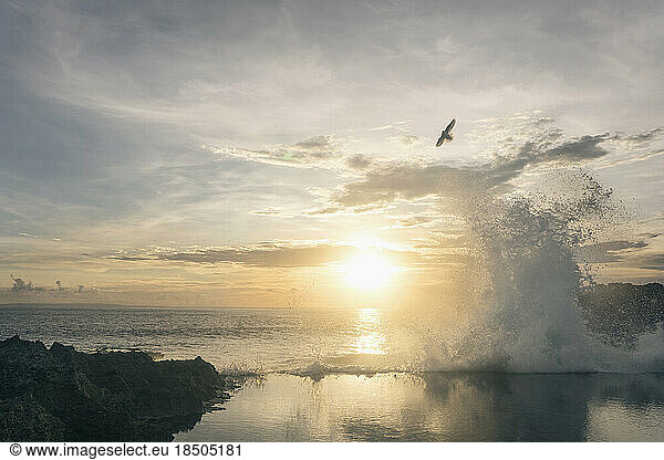 Waves breaking against rock  Nusa lembongang  Bali  Indonesia