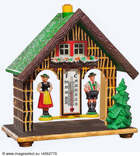 weather  weatherhouses  Germany  historic  historical  symbol  studio shot  climate warming  change  low pressure  forecast  prognosis  forecasts  Bavarian  thermometer  thermometers  barometer  barometers  summer  souvenir  kitsch  still  clipping  cut out  cut-out  cut-outs  people