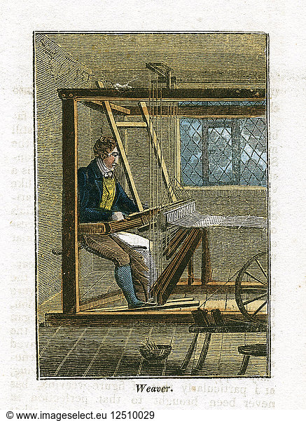 Weberin an ihrem Webstuhl  1823. Künstler: Unbekannt